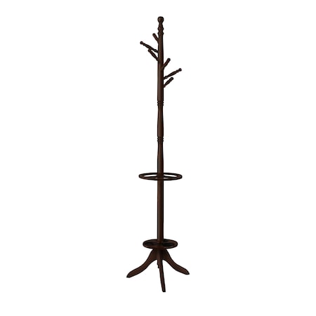 MONARCH SPECIALTIES Coat Rack, Hall Tree, Free Standing, 6 Hooks, Entryway, 71"H, Umbrella Holder, Bedroom, Wood, Brown I 2005